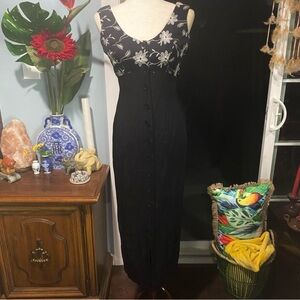 Vintage black button down long dress